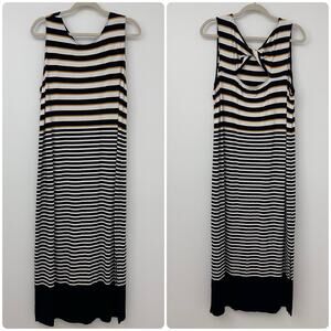 Loft Womens XL Rayon Stretchy Striped Maxi Dress Casual Comfort Open Back